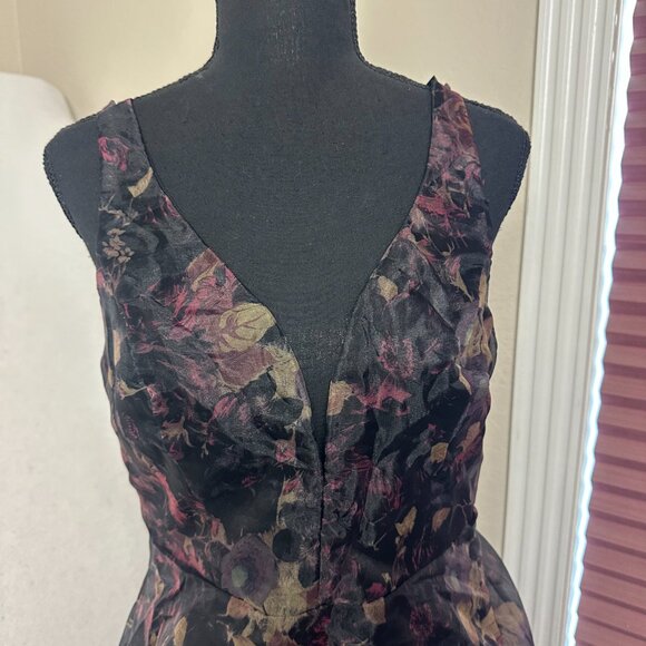 Lulu's Imagine Romance Dark‎ Floral  Organza Skater Dress Large whimsigoth fairy - Picture 2 of 10